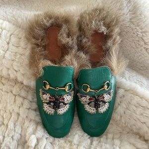 Gucci Limited-edition Princeton Mules Green butterfly horsebit shearling 8/9